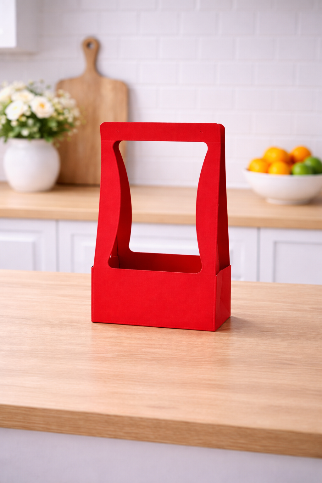 Red Premium Flower Carrier Box with Handle | Leakproof Bouquet & Hamper Packaging