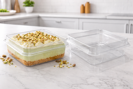 750ml Square Clear Plastic Dessert Container with Lid – Premium Cake & Cheesecake Box