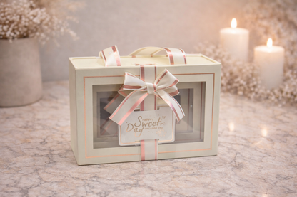 Ivory Premium Drawer Style Window Gift Boxes Set of 3 – Pull-Out Hamper Packaging with Ribbon