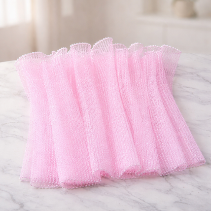 Pink Glitter Mesh Flower Wrapping Sheet with White Dot Texture & Pearl Edge Finish – 28 cm × 3.5 m | Wedding & Gift Bouquet Wrap