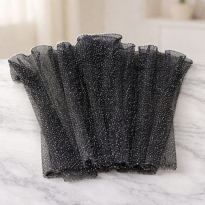 Black Glitter Mesh Flower Wrapping Sheet with White Dot Texture & Pearl Edge Finish – 28 cm × 3.5 m | Wedding & Gift Bouquet Wrap (Copy)