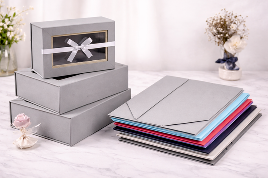Grey Collapsible Magnetic Gift Box with Window & Ribbon – Premium Foldable Hamper Box