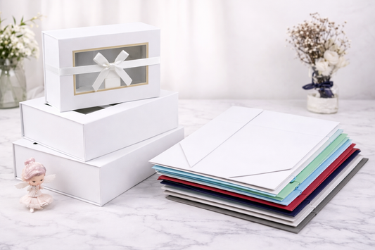 White Collapsible Magnetic Gift Box with Window & Ribbon – Premium Foldable Hamper Box