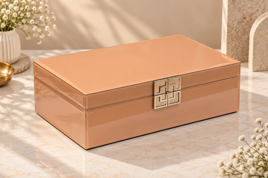 Warm Champagne Rose Gold Imported Belgian Glass Luxury Hamper Box