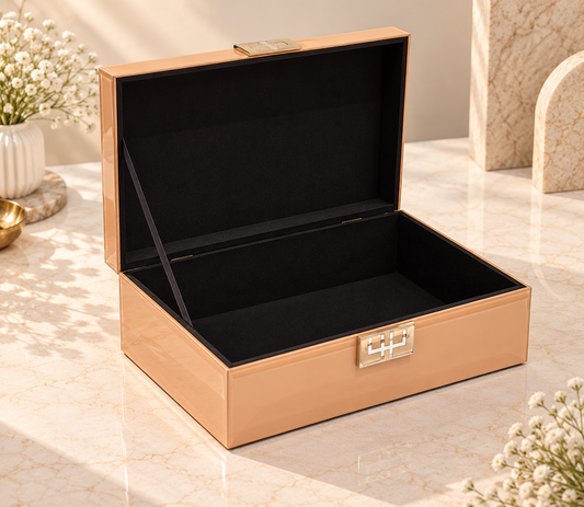 Warm Champagne Rose Gold Imported Belgian Glass Luxury Hamper Box