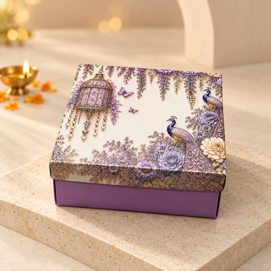 Royal Purple Foil Printed Luxury Hamper Box | 8x8x3.75