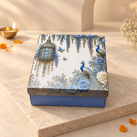 Royal Blue Foil Printed Luxury Hamper Box | 8x8x3.75