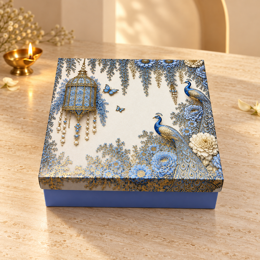 Royal Blue Foil Printed Luxury Hamper Box | 10x10x3.75