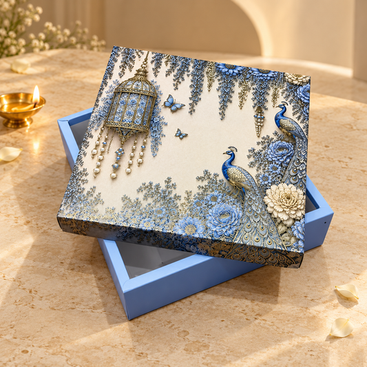 Royal Blue Foil Printed Luxury Hamper Box | 10x10x3.75