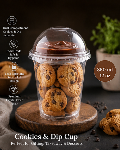 Premium Dual-Lid Dessert Cup with Dome Cover & Dip Compartment | Cookie & Sauce Serving Cup