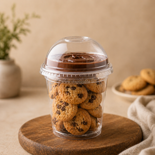 Premium Dual-Lid Dessert Cup with Dome Cover & Dip Compartment | Cookie & Sauce Serving Cup