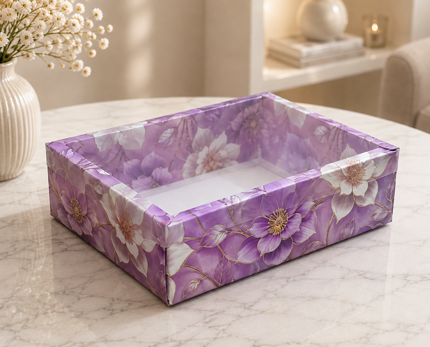 Purple Premium Foil Printed Foldable Hamper Box