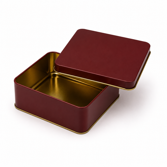 Maroon Imported Square Dream Cake Tin Box with Lid | Premium Cookie & Dessert Storage Tin | 4.75 x 4 x 2 Inches