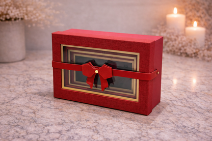 Red Premium Rectangle Window Gift Boxes Set of 3 – Rectangle Dual Lock Strap Closure Hamper Boxes for Gifting & Packaging