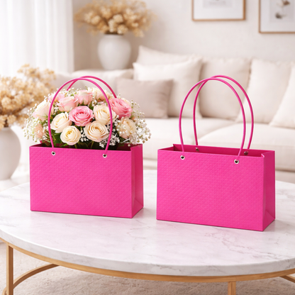 Purple Premium Textured Design Flower Carry Bag | Leakproof Gift Hamper Bag with Handles