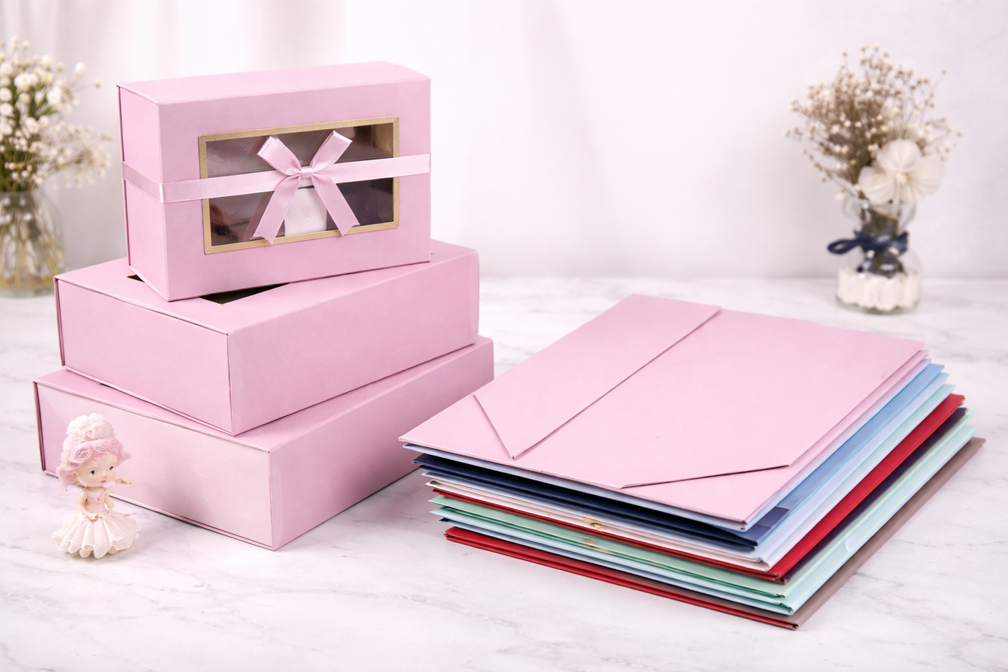 Pink Collapsible Magnetic Gift Box with Window & Ribbon – Premium Foldable Hamper Box