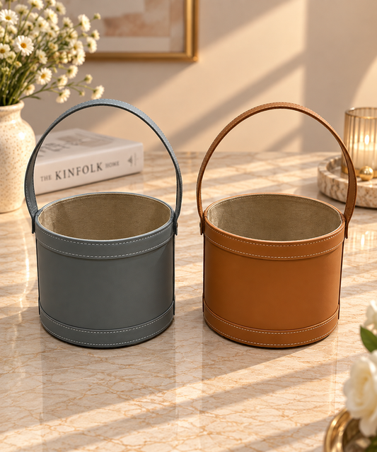 Maison Luxe – Imported Premium PU Leather Round Hamper Basket