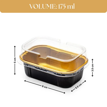 Golden Rectangle Aluminium Foil Dessert Cup with Clear Lid – 175ml Medium Bake & Serve Container