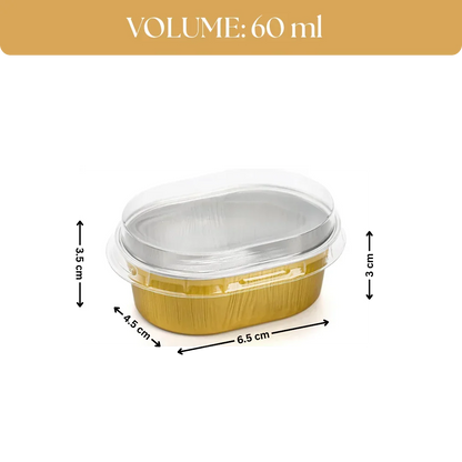 Oval Aluminium Foil Dessert Cup with Clear Dome Lid – 60ml Mini Bake & Serve Container