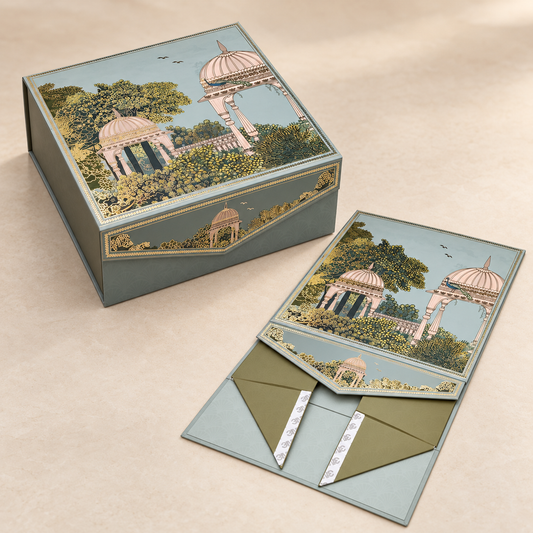 Premium Sage Green Royal Pavilion Foil Print Collapsible Hamper Box