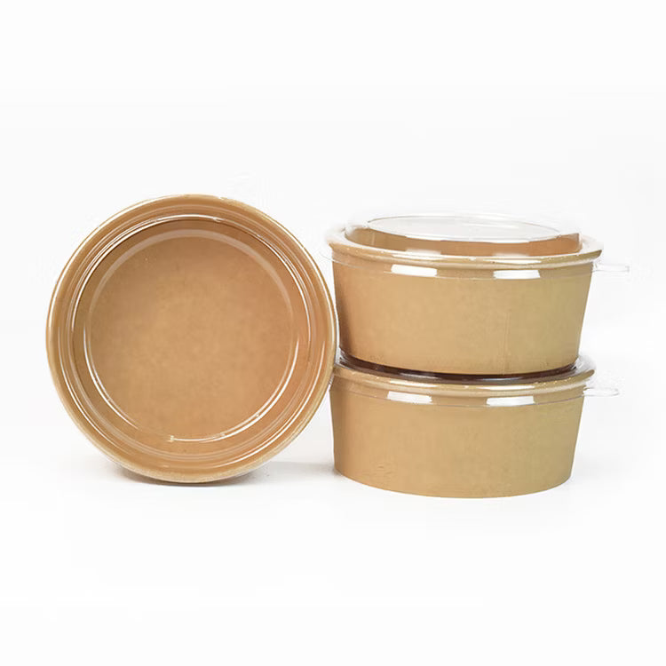 Imported Quality Kraft Round Food Container with Clear Lid – 6 x 2.25 Inch | Salad Bowl |Paper Dessert Boxes with Clear Lids – Eco-Friendly Packaging
