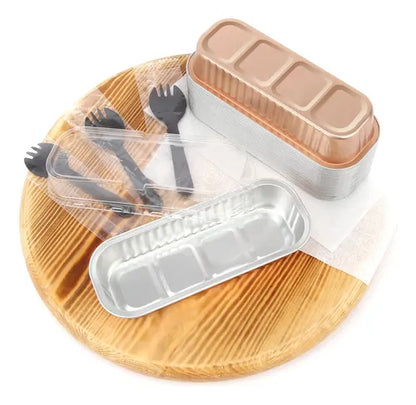 Rose Gold RECTANGLE FOIL BAKE&SERVE WITH LID | Long Cake Slice Containers with Clear Lids | Colorful Disposable Dessert Boxes for Pastries, Cakes, Treats