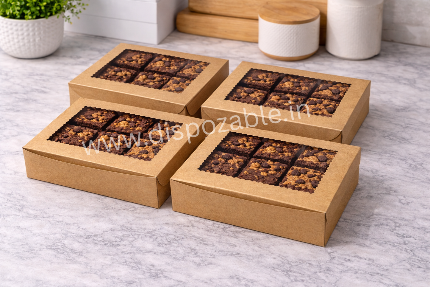 Kraft 6 Brownie Box with Window – Premium Dessert Packaging