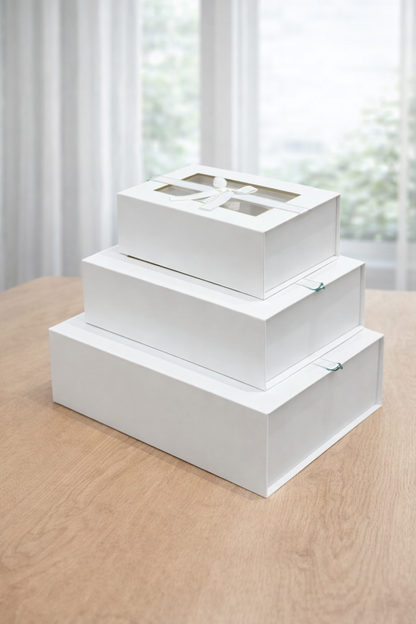 White Collapsible Magnetic Gift Box with Window & Ribbon – Premium Foldable Hamper Box