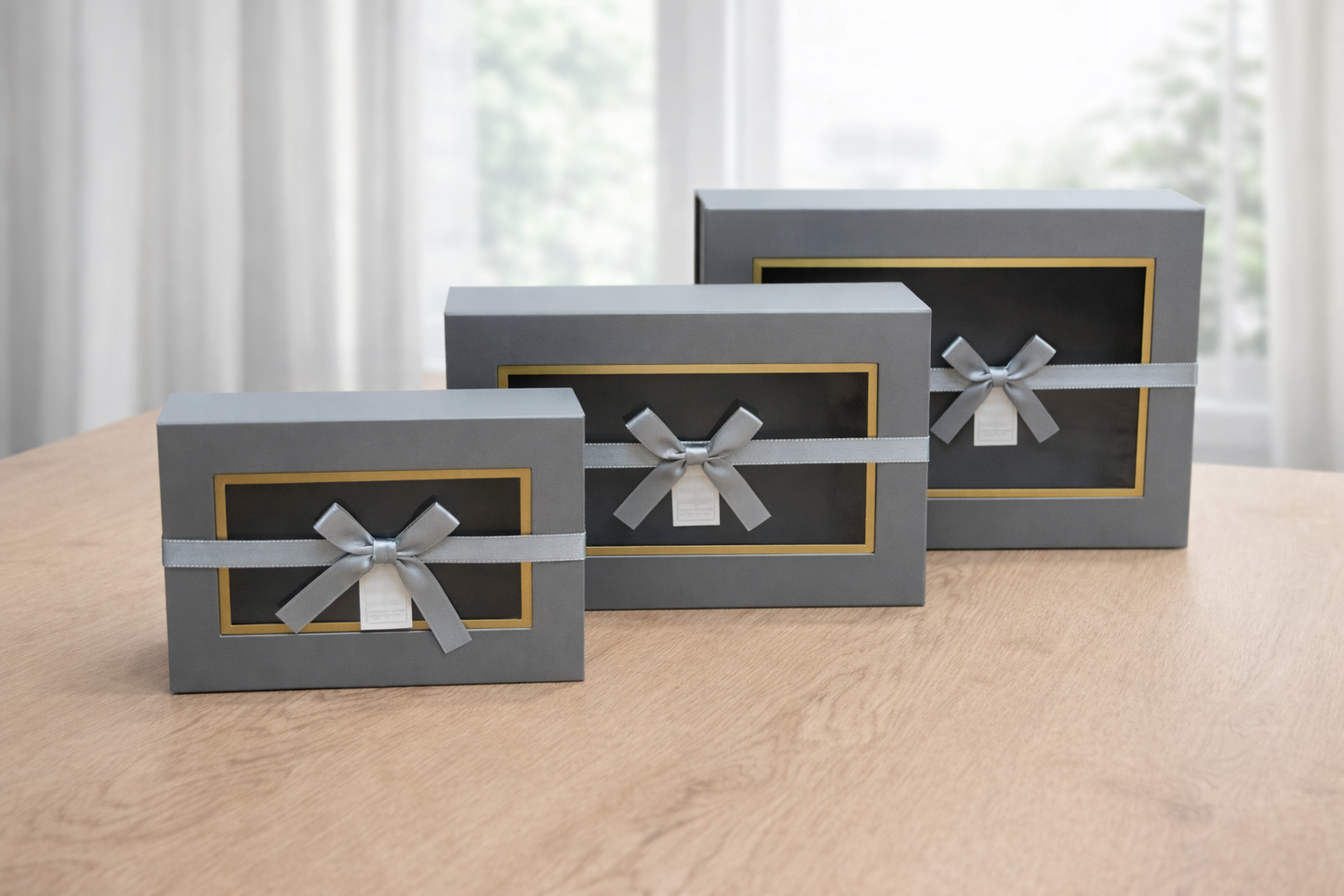 Grey Collapsible Magnetic Gift Box with Window & Ribbon – Premium Foldable Hamper Box