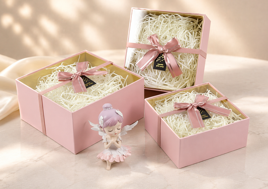 Pink Premium Square Acrylic Lid Gift Box Set (Set of 3) with Ribbon & Fillers