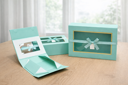 Green Collapsible Magnetic Gift Box with Window & Ribbon – Premium Foldable Hamper Box
