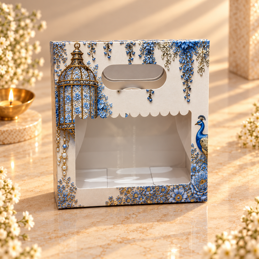 Blue Peacock Print 2 Jar Gift Bag with Window