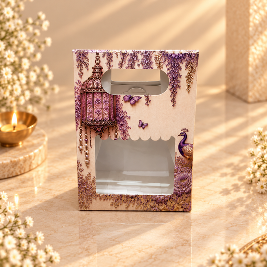Lilac Peacock Print Single Jar Gift Bag with Window
