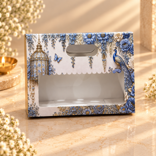 Blue Peacock Print 3 Jar Gift Bag with Window