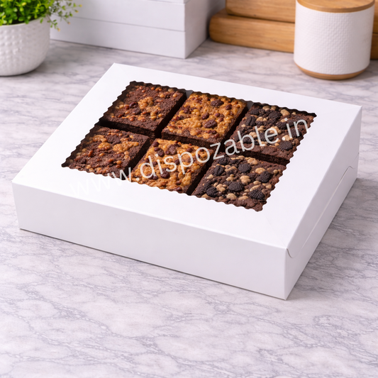 White 6 Brownie Box with Window – Premium Dessert Packaging