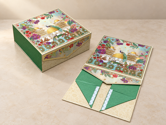 Royal Peacock Garden Gold Foil Collapsible Luxury Hamper Box