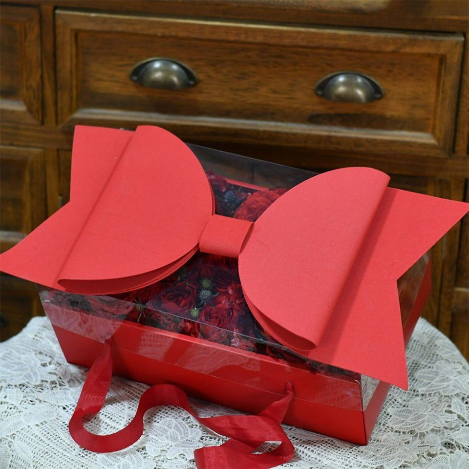 Luxury Red Gift Box with Large Bow & Clear Lid | Red Hamper Box With Bow