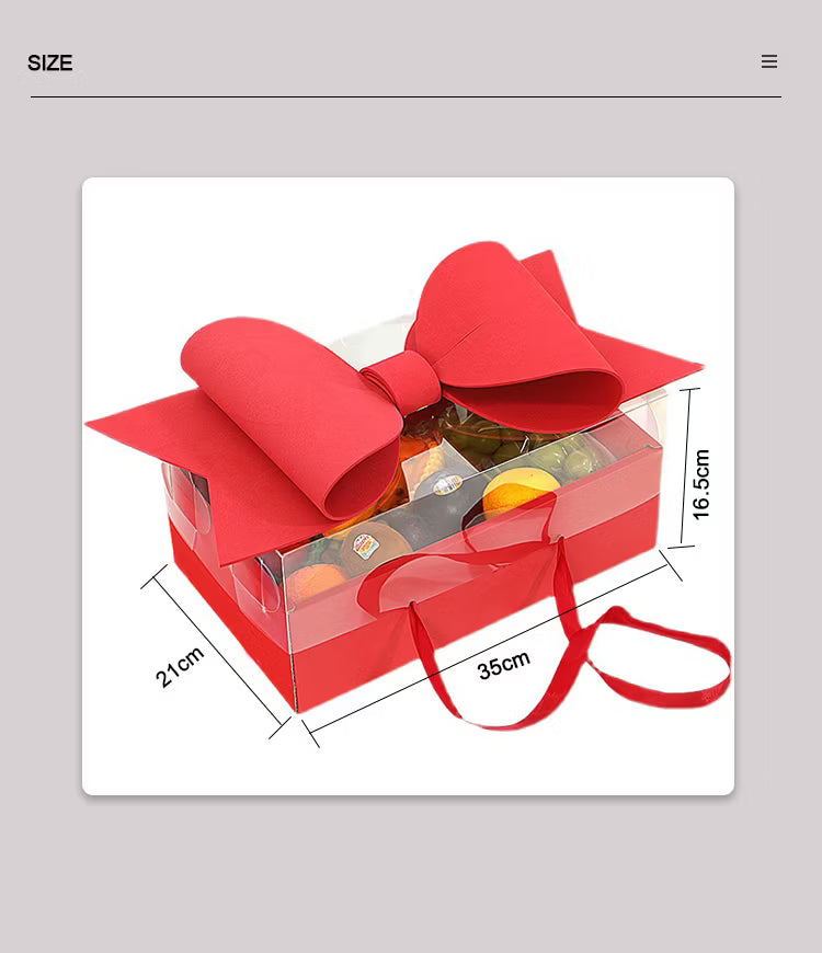 Luxury Red Gift Box with Large Bow & Clear Lid | Red Hamper Box With Bow