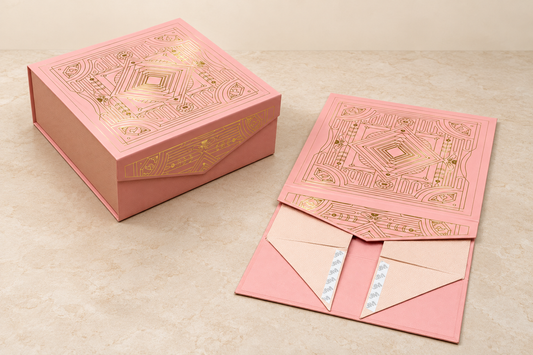 Blush Pink Geometric Gold Foil Collapsible Luxury Hamper Box