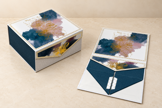 Ivory Bloom Gold Foil Printed Collapsible Luxury Hamper Box