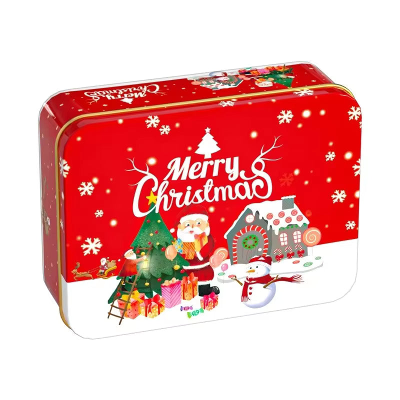 Christmas Red Festive Gift Tin Box – Reusable Metal Storage Box (Rectangular)