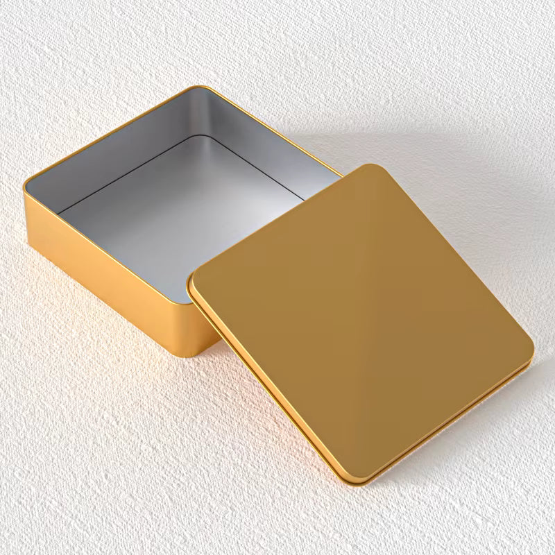 Premium Square Golden Tin Box | Reusable Metal Storage Box