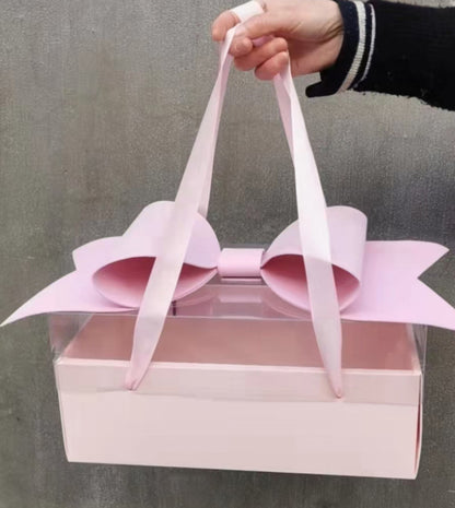 Luxury Pink Gift Box with Large Bow & Clear Lid | Pink Hamper Box With Bow