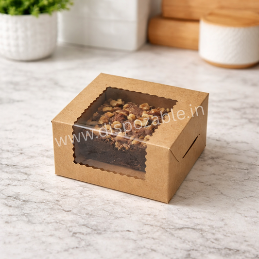 Kraft Single Brownie Box with Window – Premium Dessert Packaging