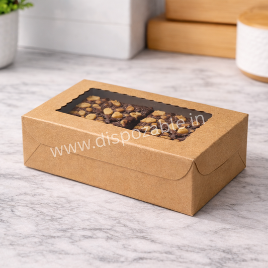 Kraft 2 Brownie Box with Window – Premium Dessert Packaging