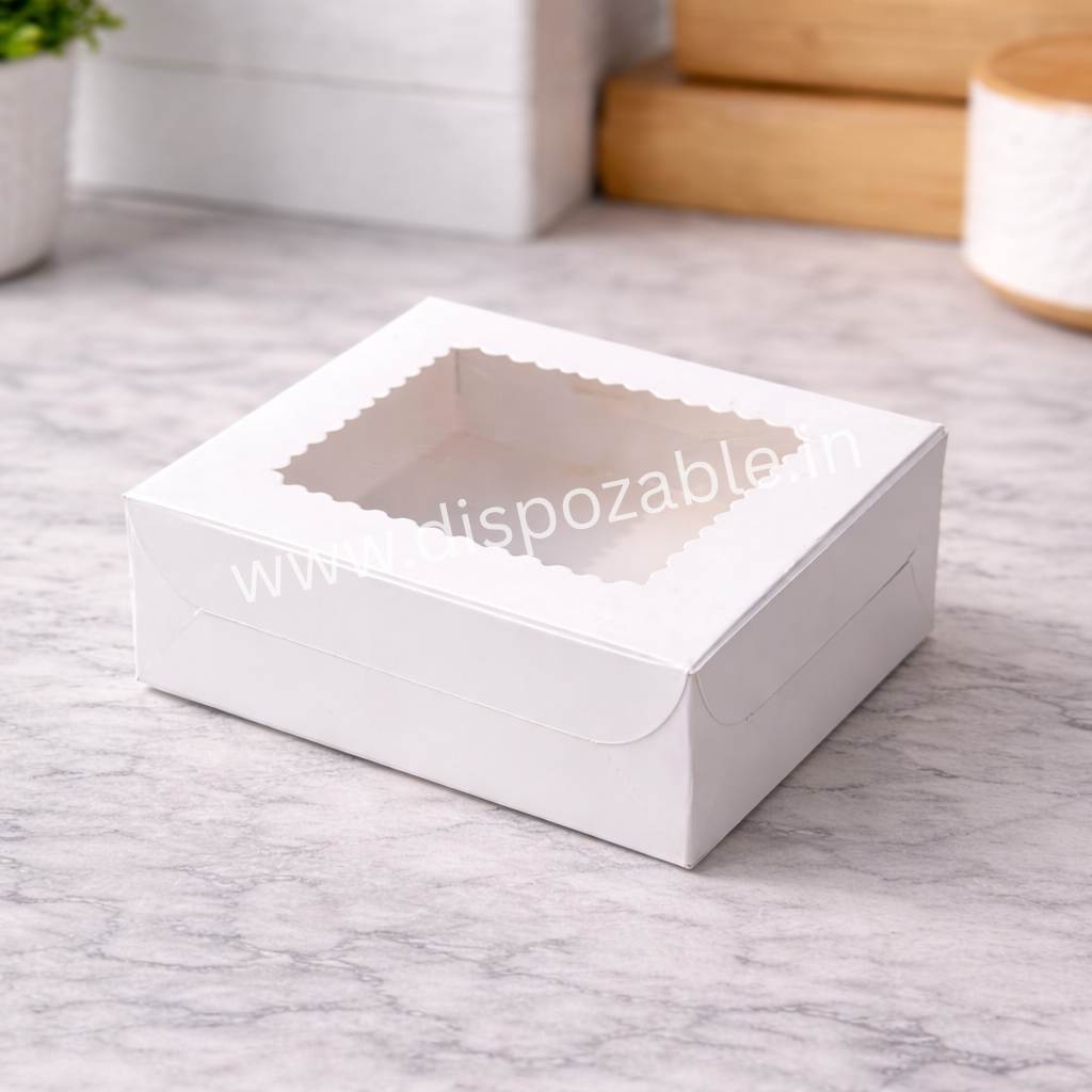 White 4 Brownie Box with Window – Premium Dessert Packaging
