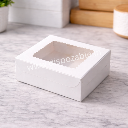 White 4 Brownie Box with Window – Premium Dessert Packaging