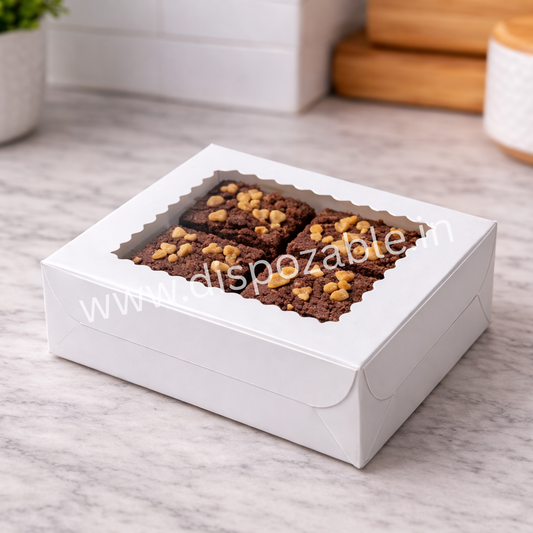 White 4 Brownie Box with Window – Premium Dessert Packaging