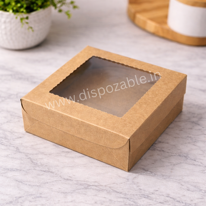 Kraft 4 Brownie Box with Window – Premium Dessert Packaging