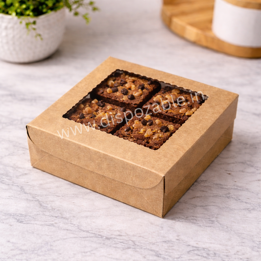 Kraft 4 Brownie Box with Window – Premium Dessert Packaging